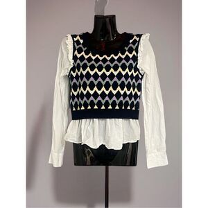 Maeve By Anthropologie One Piece Vest & Blouse Sz S Academia,‎ Preppy, Old Money